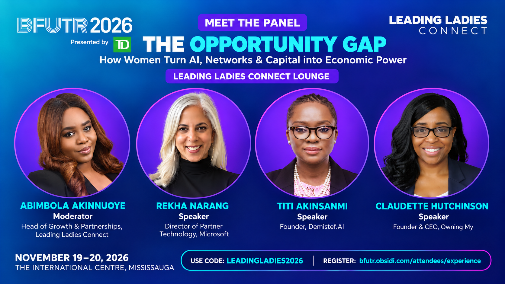 BFUTR 2026 announcement showing the four speakers on The Opportunity Gap panel