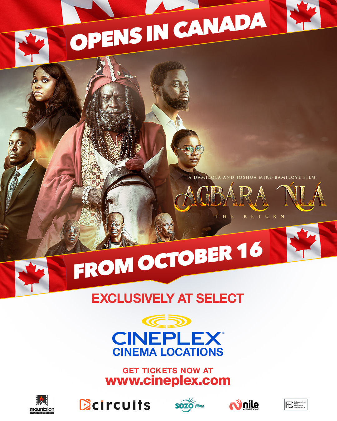 Agbára Nlá: The Return announcement poster for its October 16 release, exclusively at select Cineplex cinema locations